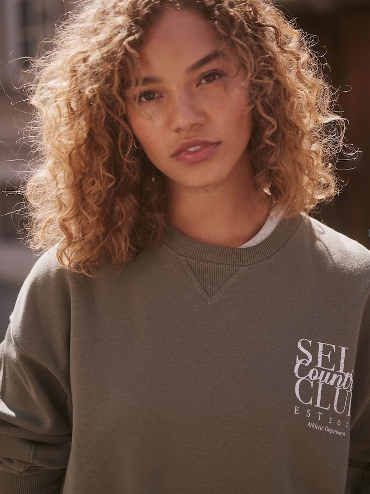 self. Khaki Green Crew Neck Sweat Top - Image 6 of 9