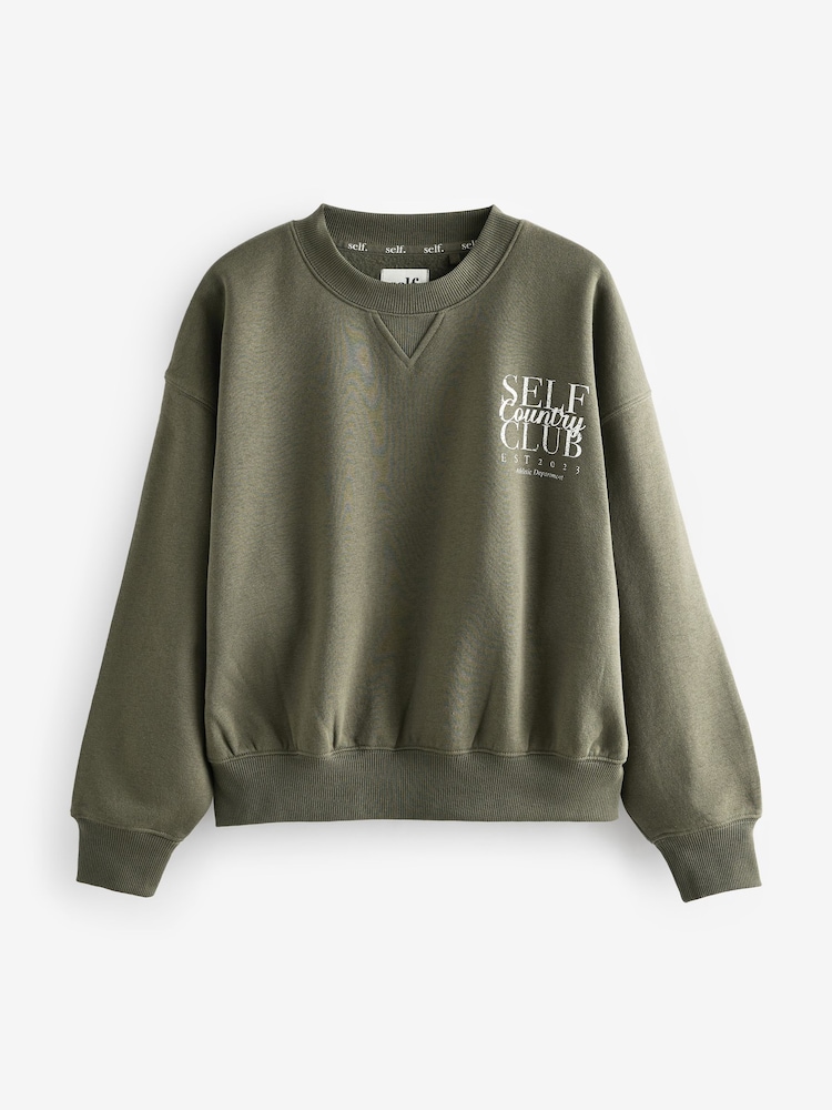 self. Khaki Green Crew Neck Sweat Top - Image 7 of 9
