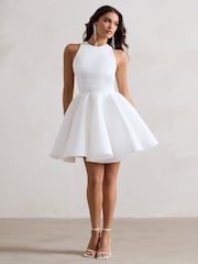 Club L London White Waverly  Racer-Neck Sleeveless Skater Mini Dress - Image 1 of 5