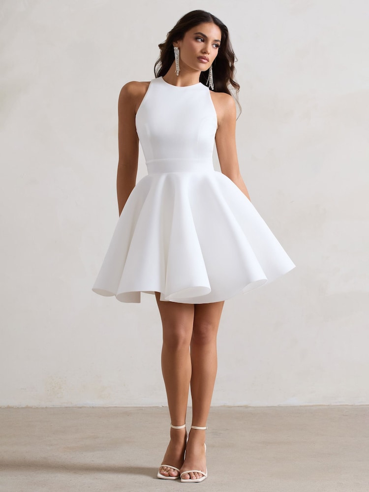 Club L London White Waverly  Racer-Neck Sleeveless Skater Mini Dress - Image 1 of 5