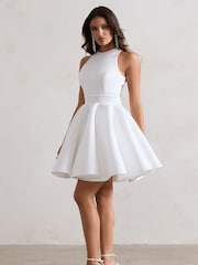 Club L London White Waverly  Racer-Neck Sleeveless Skater Mini Dress - Image 2 of 5