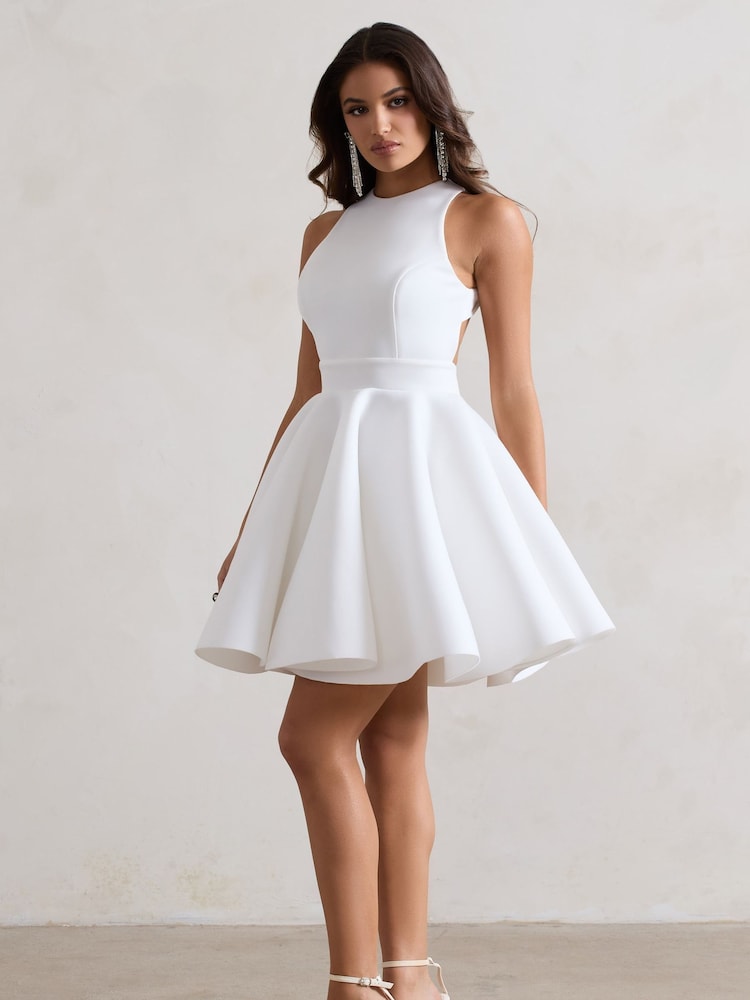 Club L London White Waverly  Racer-Neck Sleeveless Skater Mini Dress - Image 2 of 5