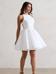 Club L London White Waverly  Racer-Neck Sleeveless Skater Mini Dress - Image 3 of 5