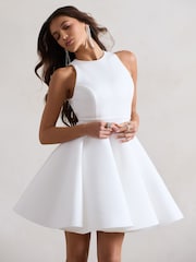 Club L London White Waverly  Racer-Neck Sleeveless Skater Mini Dress - Image 4 of 5