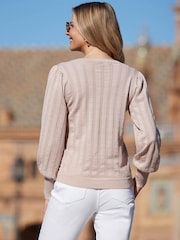 Sosandar Pink Sparkle Metallic Pointelle Jumper - Image 2 of 5