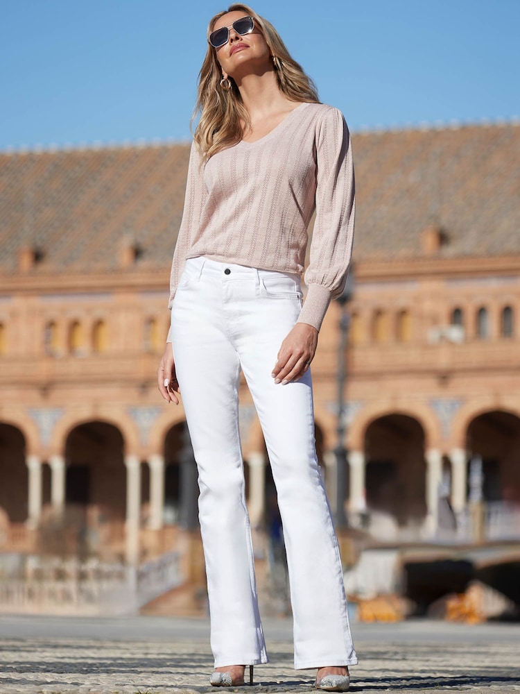 Sosandar Pink Sparkle Metallic Pointelle Jumper - Image 3 of 5