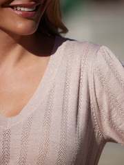 Sosandar Pink Sparkle Metallic Pointelle Jumper - Image 5 of 5