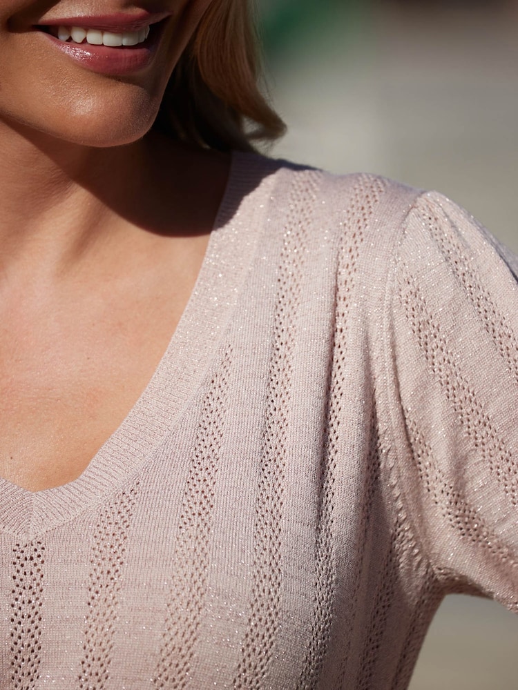 Sosandar Pink Sparkle Metallic Pointelle Jumper - Image 5 of 5