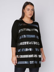 Evans 3/4 Sleeve Sequin Stripe Top - Image 1 of 4
