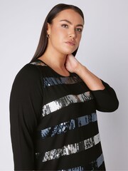 Evans 3/4 Sleeve Sequin Stripe Top - Image 4 of 4