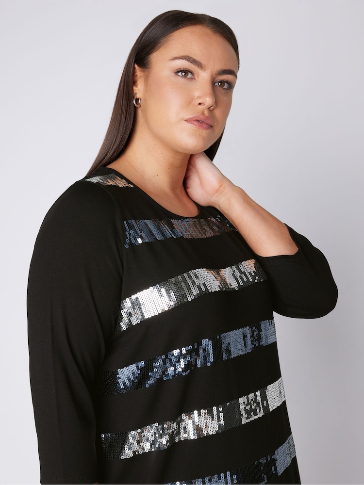 Evans 3/4 Sleeve Sequin Stripe Top - Image 4 of 4