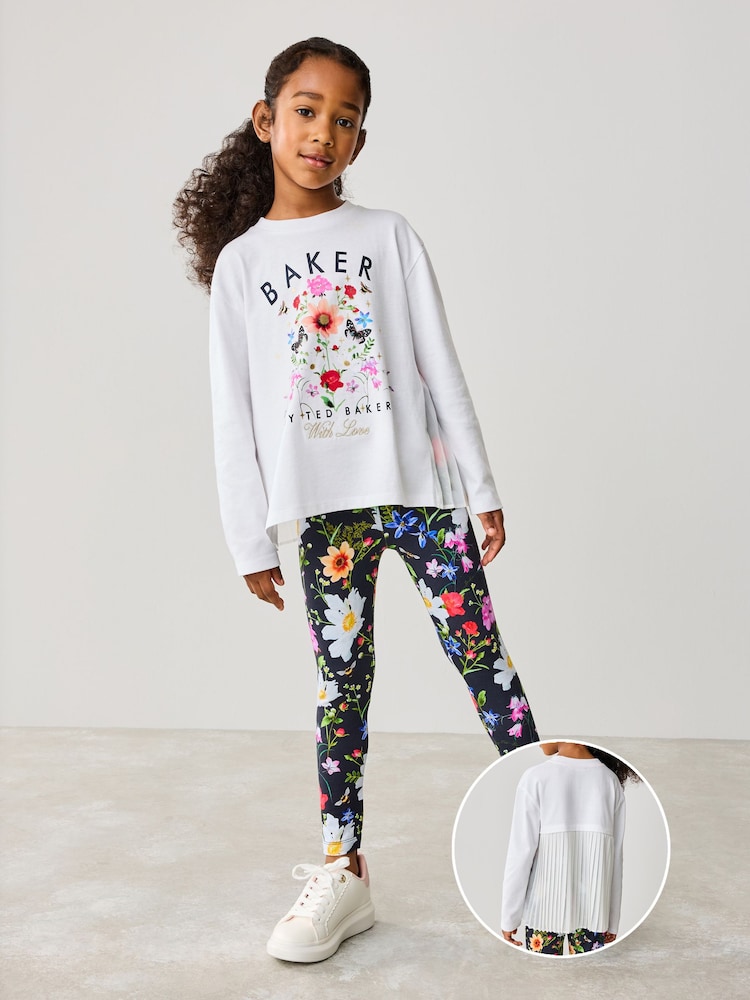 Baker by Ted Baker 2 Piece Multi Floral Print Back Pleat T-Shirt & Printed Legging Set - Image 1 of 11