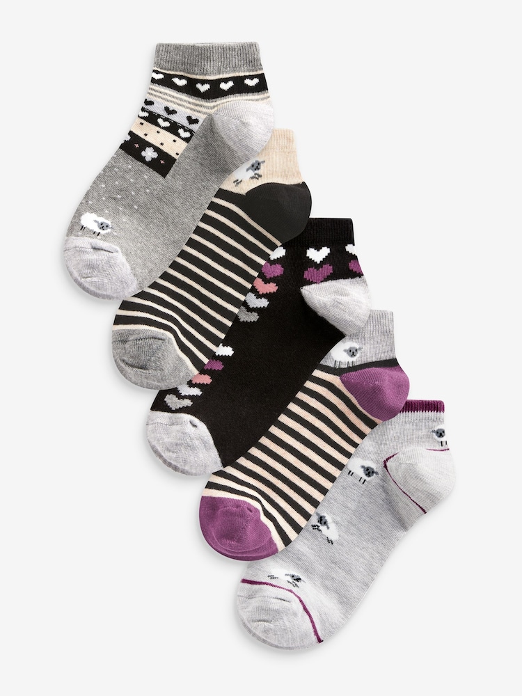 Black/White Sheep Trainer Socks 5 Pack - Image 1 of 6
