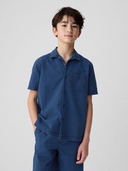 Gap Blue Cotton Textured Oxford Short Sleeve Shirt (4-13yrs) - Image 1 of 5
