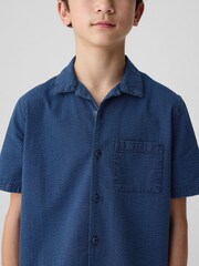 Gap Blue Cotton Textured Oxford Short Sleeve Shirt (4-13yrs) - Image 4 of 5