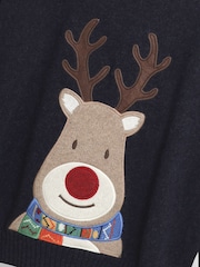 JoJo Maman Bébé Navy Blue Mens Reindeer Jumper - Image 3 of 3