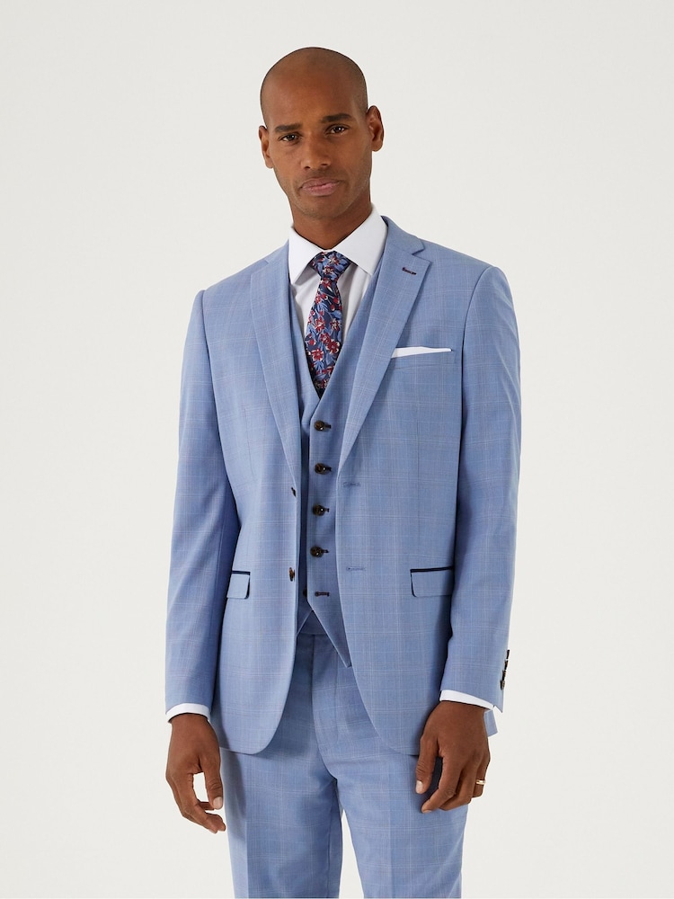 Skopes Pale Blue Tailored Fit Check Fontelo Suit: Jacket - Image 1 of 5