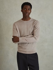 Reiss Wheat Melange Wessex Merino Wool Crew Neck Jumper - Image 1 of 6