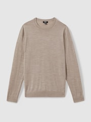 Reiss Wheat Melange Wessex Merino Wool Crew Neck Jumper - Image 2 of 6