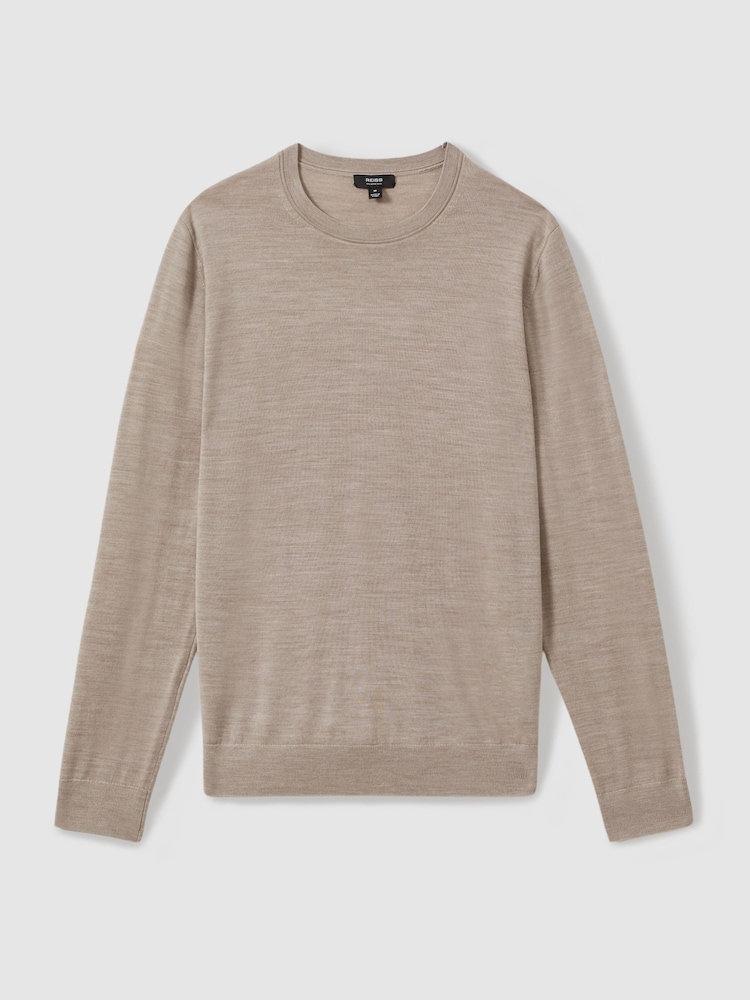 Reiss Wheat Melange Wessex Merino Wool Crew Neck Jumper - Image 2 of 6