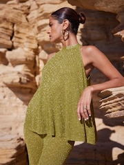 Ro&Zo Green Sheer Metallic Knit Swing Top - Image 1 of 8