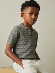 Reiss Sage Rizzo 3-9 yrs Half Zip Knitted Polo Shirt - Image 1 of 4
