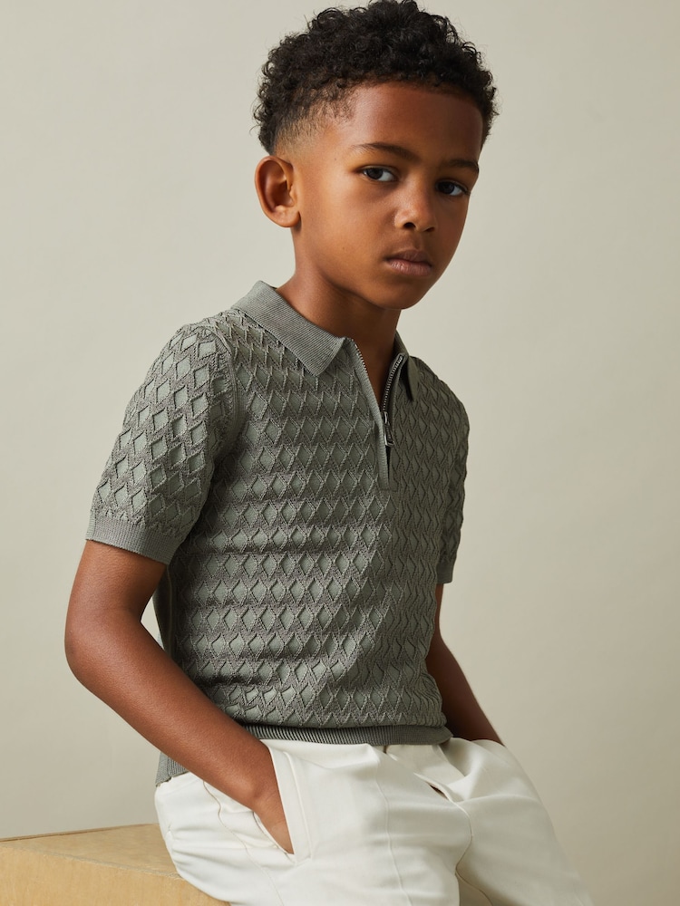 Reiss Sage Rizzo 3-9 yrs Half Zip Knitted Polo Shirt - Image 1 of 4