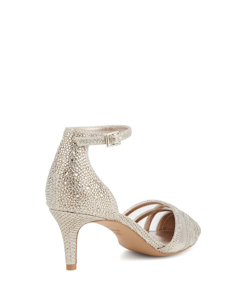 Dune London Gold Composed Sparkle Mesh Mix Open Court Shoes - Image 2 of 4