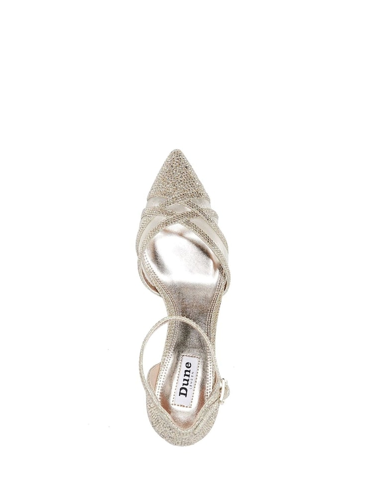 Dune London Gold Composed Sparkle Mesh Mix Open Court Shoes - Image 3 of 4