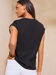 Lipsy Black Crochet Yoke T-Shirt - Image 2 of 4