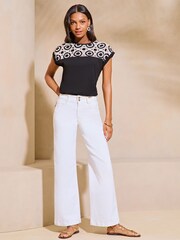 Lipsy Black Crochet Yoke T-Shirt - Image 3 of 4