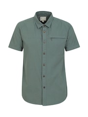 Mountain Warehouse Khaki Green Mens Coconut Slub Texture Short Sleeve 100% Cotton Shirt - Image 1 of 4