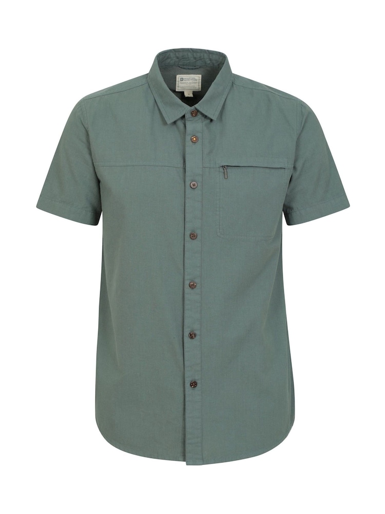 Mountain Warehouse Khaki Green Mens Coconut Slub Texture Short Sleeve 100% Cotton Shirt - Image 1 of 4