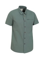 Mountain Warehouse Khaki Green Mens Coconut Slub Texture Short Sleeve 100% Cotton Shirt - Image 3 of 4