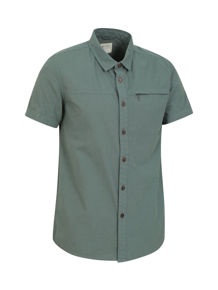 Mountain Warehouse Khaki Green Mens Coconut Slub Texture Short Sleeve 100% Cotton Shirt - Image 3 of 4
