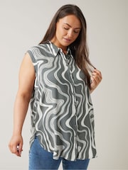 Evans Curve Abstract Print Sleeveless Shirt - Image 1 of 5