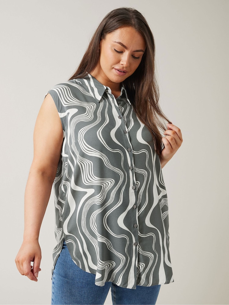 Evans Curve Abstract Print Sleeveless Shirt - Image 1 of 5