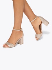 Kurt Geiger London Gold Square Block Heel Sandals - Image 2 of 5