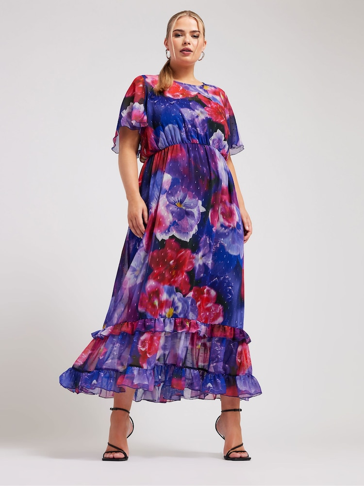 Blue - Yours Curve LONDON Floral Print Maxi Smock Dress - Image 1 of 5 Blue - Yours Curve LONDON Floral Print Maxi Smock Dress - Image 1 of 5