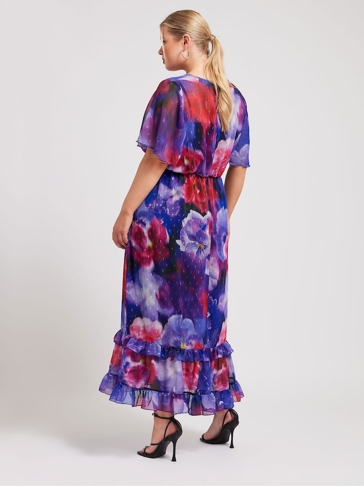 Yours Curve Blue LONDON Floral Print Maxi Smock Dress - Image 3 of 5