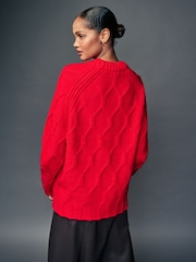Red Crew Neck Cable Knitted Jumper With Wool - Image 2 of 6