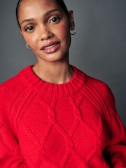 Red Crew Neck Cable Knitted Jumper With Wool - Image 3 of 6