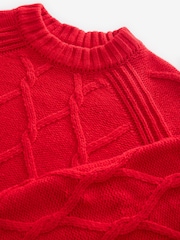 Red Crew Neck Cable Knitted Jumper With Wool - Image 5 of 6