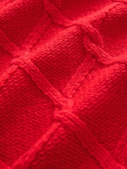 Red Crew Neck Cable Knitted Jumper With Wool - Image 6 of 6