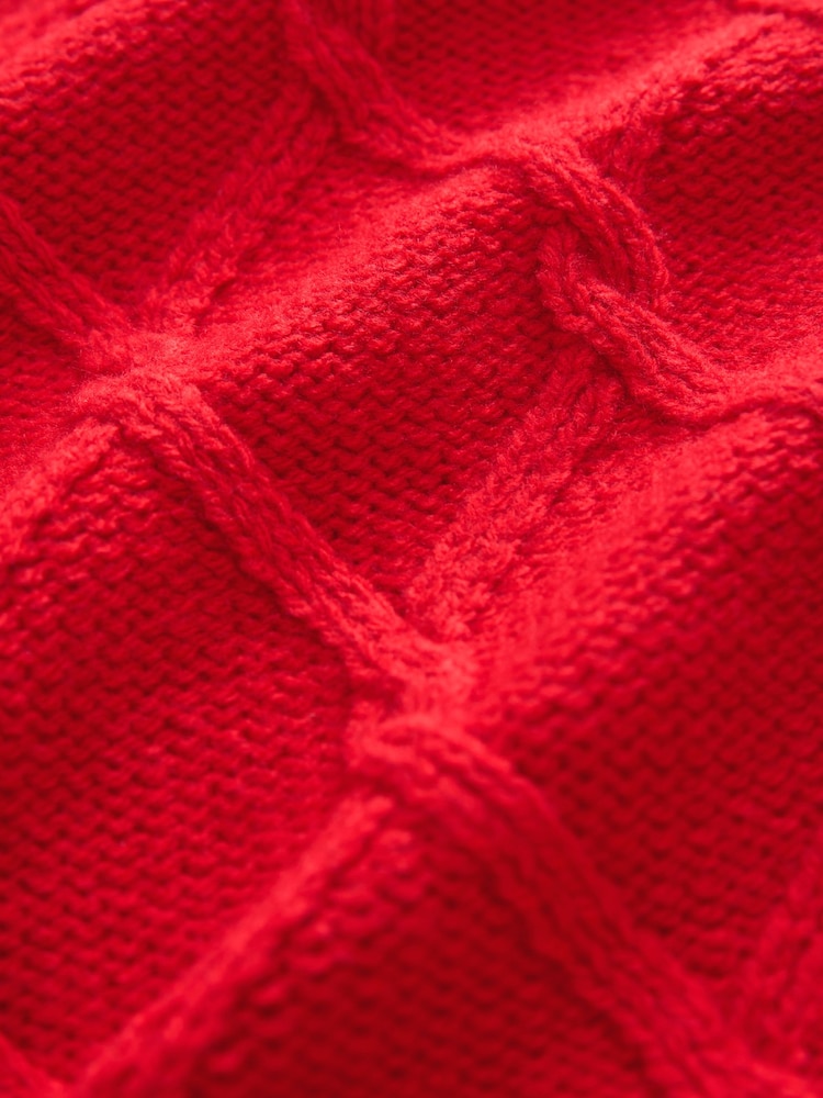 Red Crew Neck Cable Knitted Jumper With Wool - Image 6 of 6