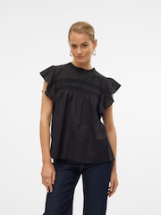 VERO MODA Black Dobby Lace Detail Short Sleeve Blouse - Image 1 of 6
