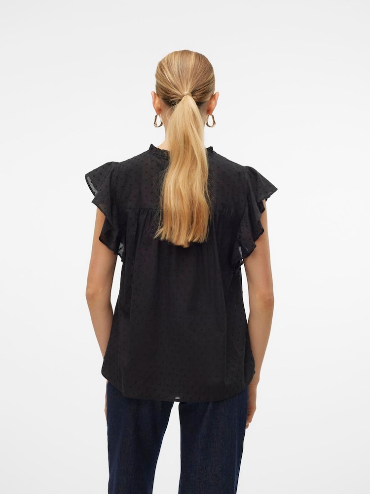 VERO MODA Black Dobby Lace Detail Short Sleeve Blouse - Image 2 of 6