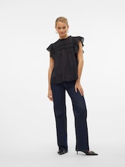 VERO MODA Black Dobby Lace Detail Short Sleeve Blouse - Image 3 of 6