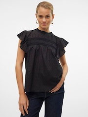 VERO MODA Black Dobby Lace Detail Short Sleeve Blouse - Image 4 of 6