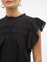 VERO MODA Black Dobby Lace Detail Short Sleeve Blouse - Image 5 of 6